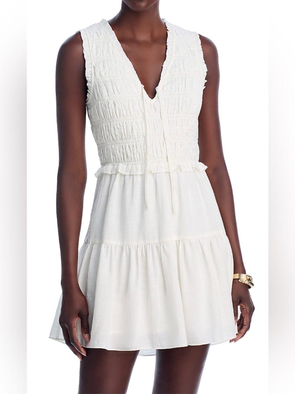 Anthropologie Paige Fraise Smocked Bodice Tiered Skirt White Mini Dress $179